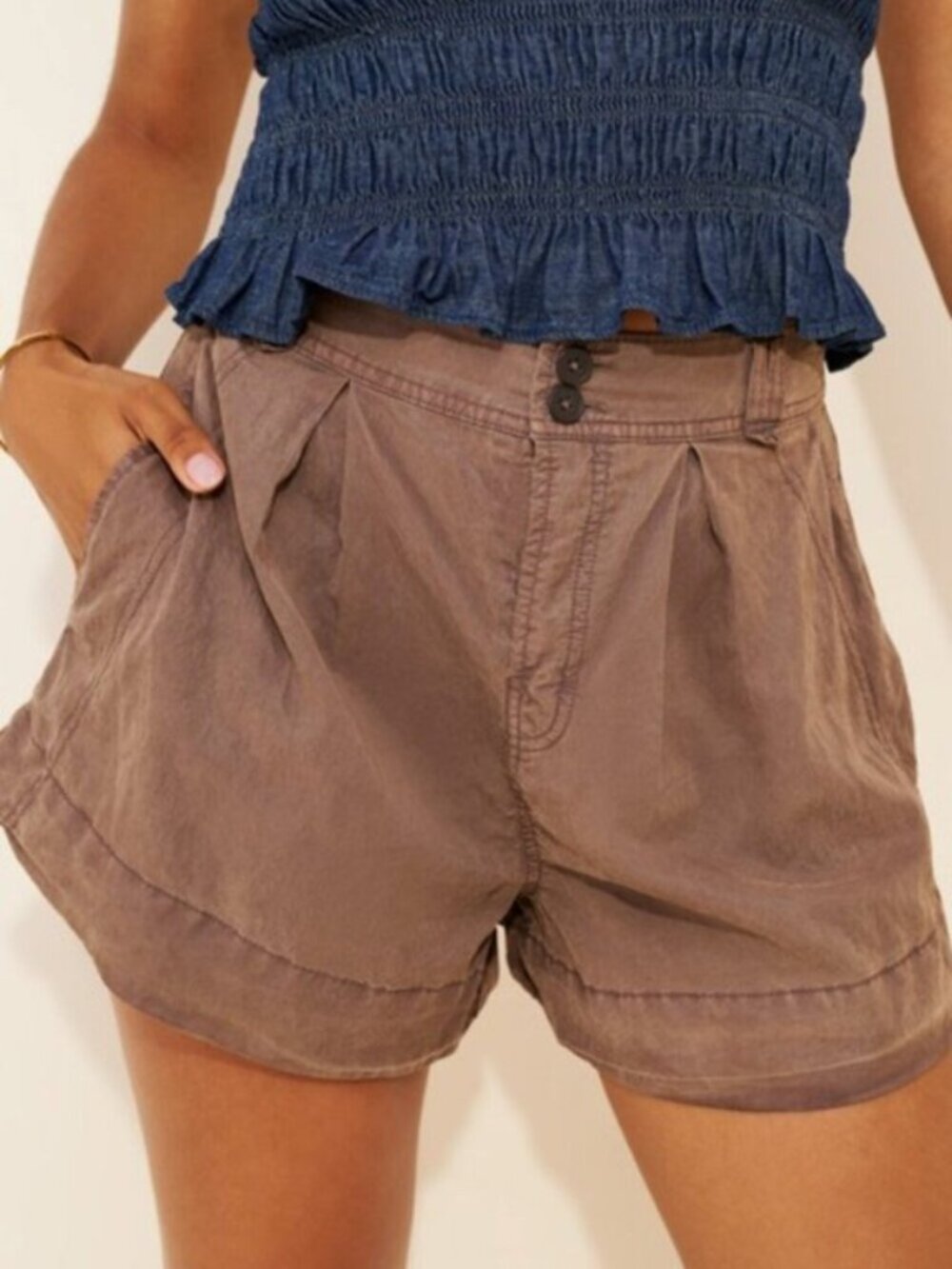 FREE PEOPLE Marina Trouser Shorts Double Espresso Brown Size 2 NWT
